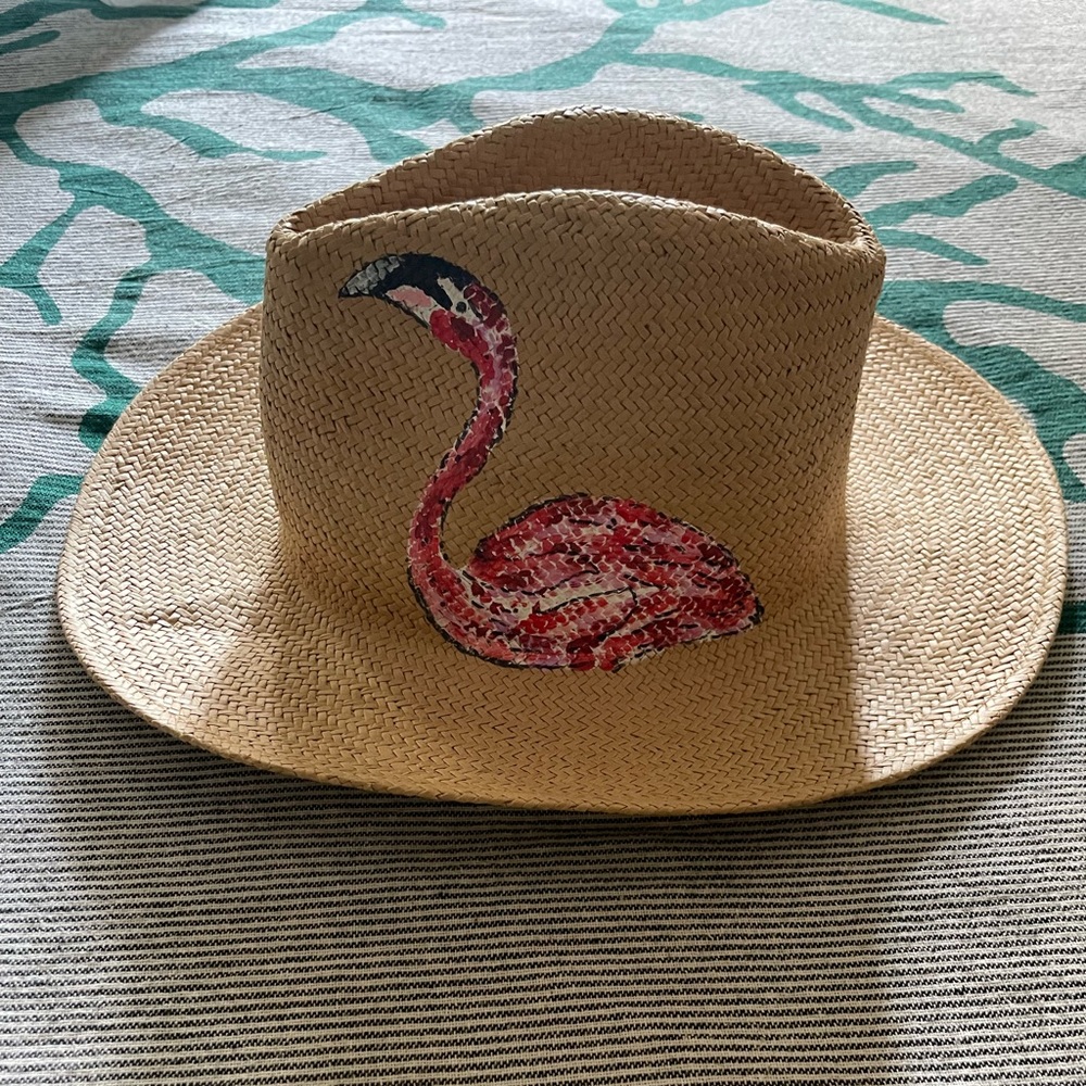Onia Panama hat with hand painted flamingo